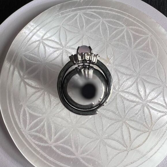 Rose Quartz Crystal Halo Cubic Zirconia Ring Adjustable Size 7.5‎ - Picture 7 of 15